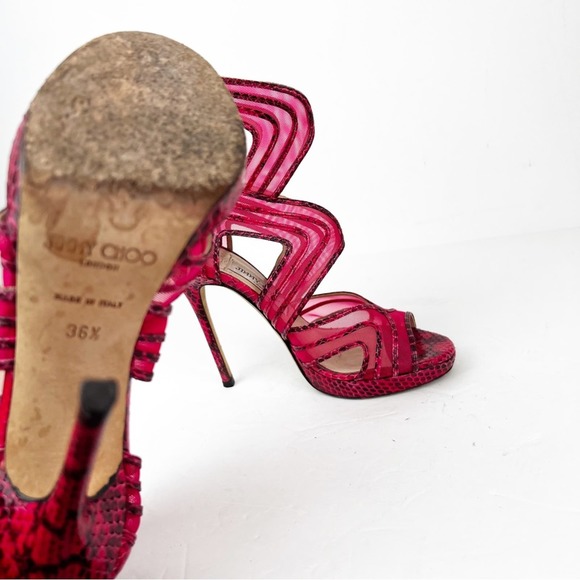 SZ 36.5 Jimmy Choo Pink Red Patent SnakeSkin Leather Heels - Picture 9 of 9